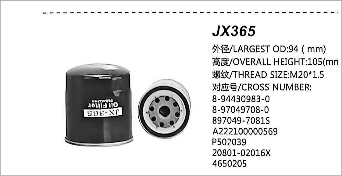 Накручуваний фільтр оливи JX365